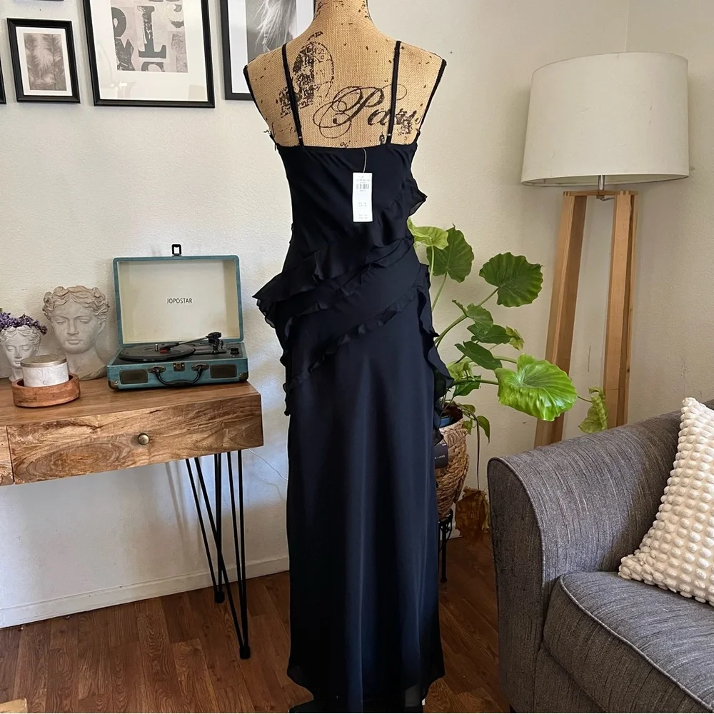 Abercrombie & Fitch Black Draped Ruffle Maxi Dress Size Small T